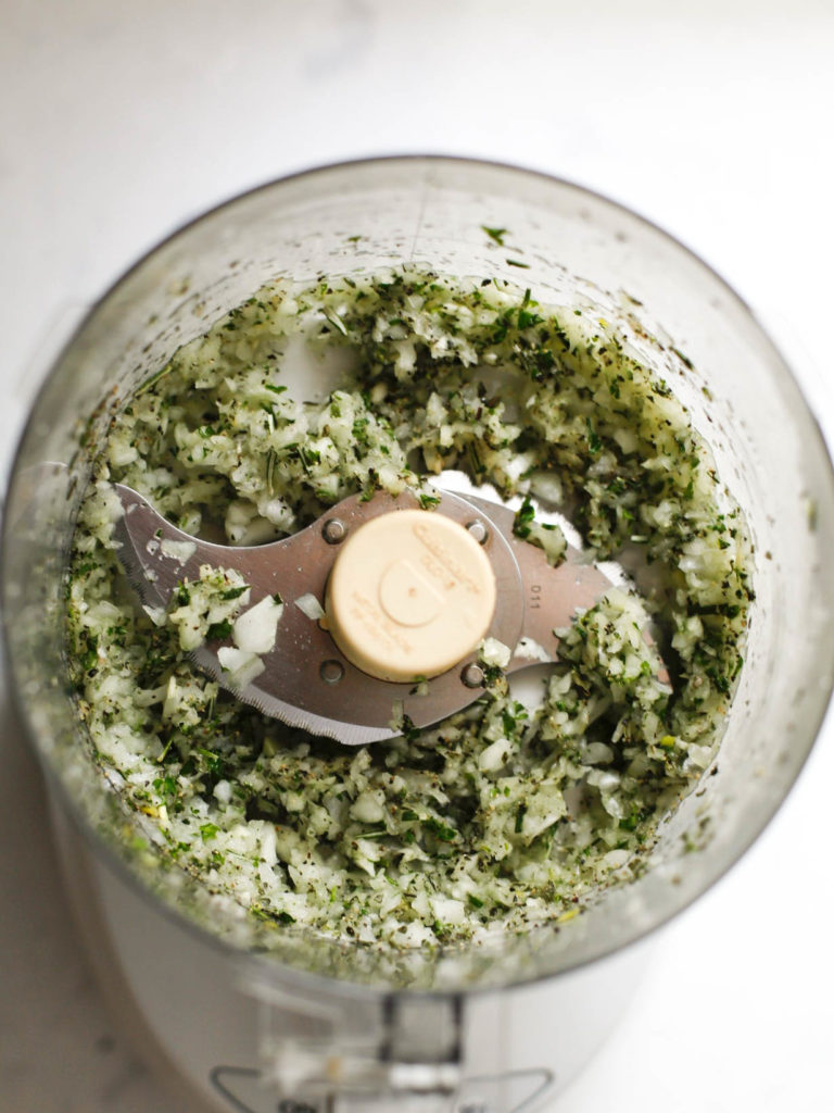 onions and fresh herbs blended in food processor