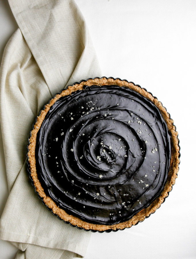 Almon d butter tart with chocolate and sea salt