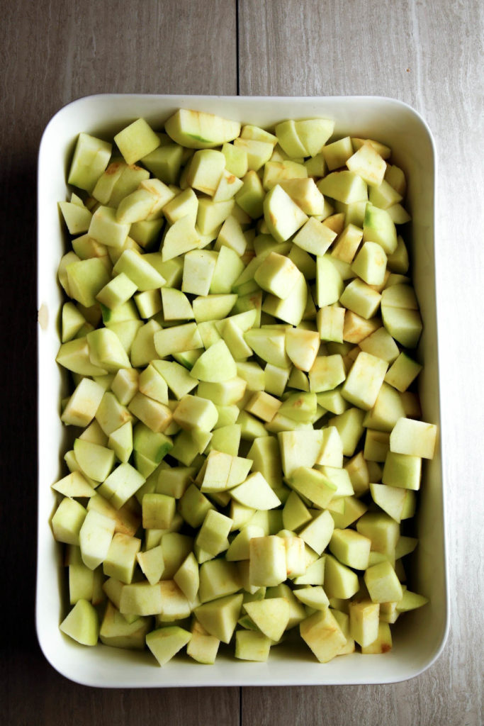 Cut up apples in a baking dish