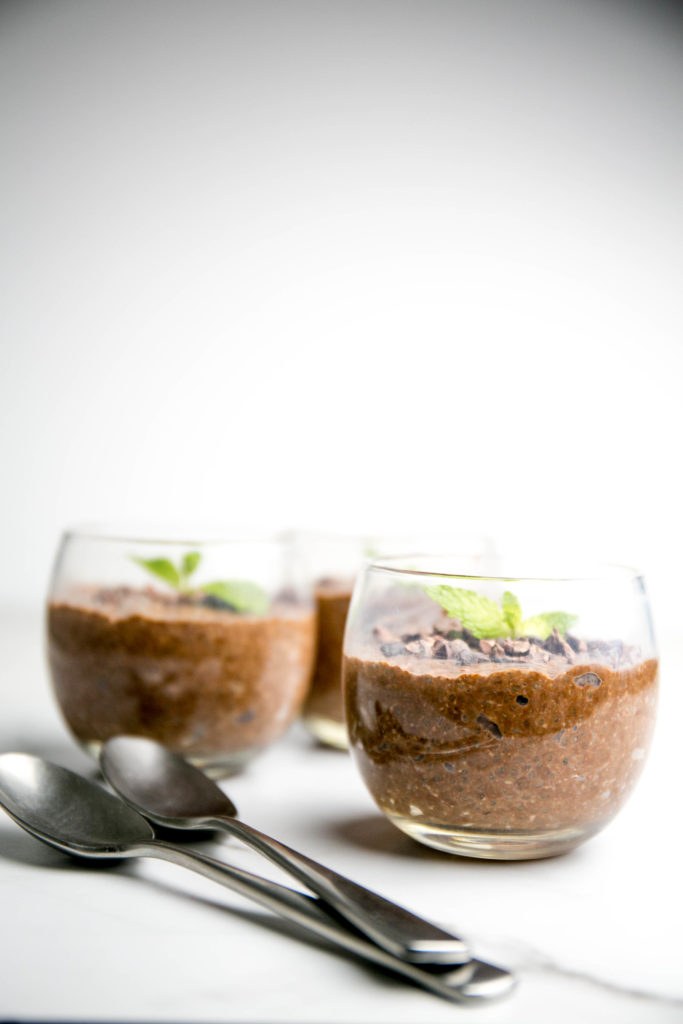 Chocolate chia seed pudding in a cup