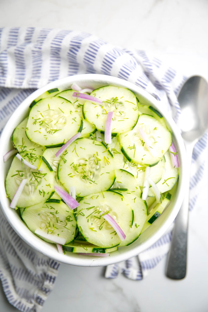 Cucumber Dill salad in a bowl