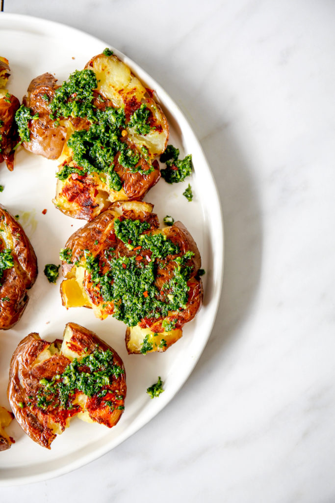 roasted potatoes with gremolata on top