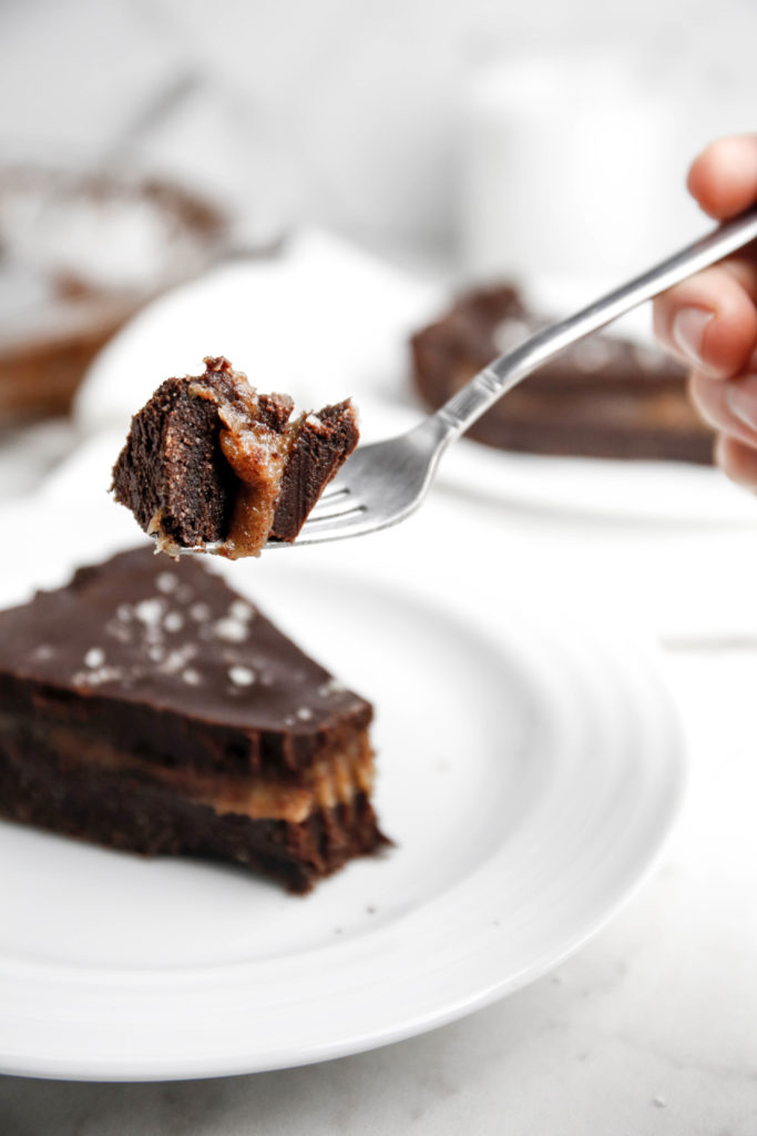 a bite of the brownie pie on a fork
