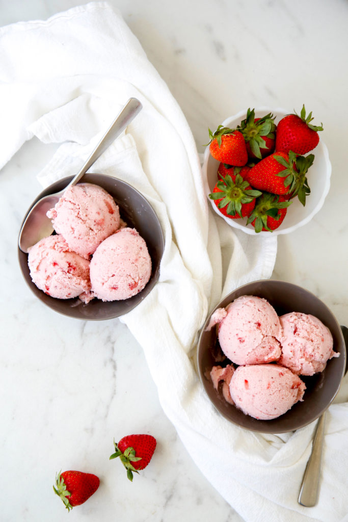 two bowls of strawberry ice cream