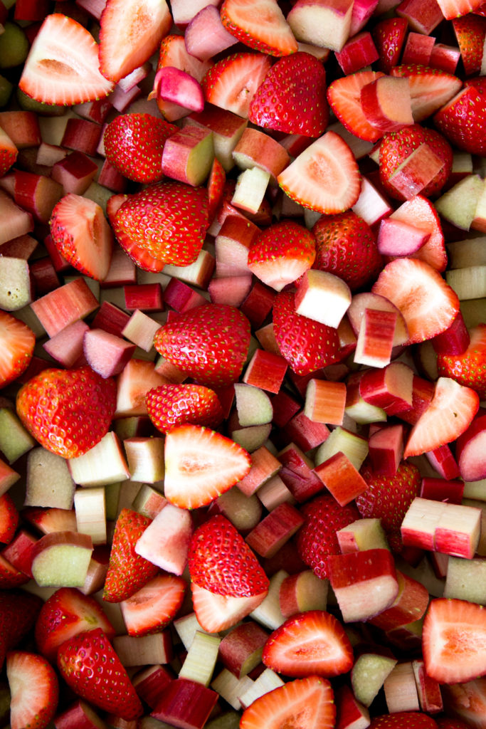 chopped rhubarb and strawberries