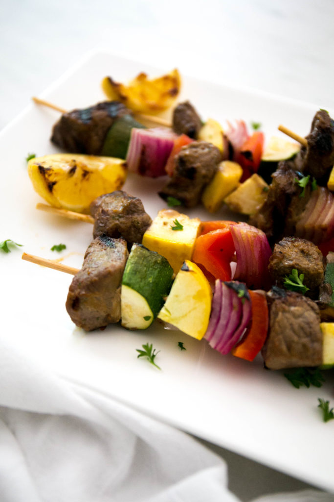 beef skewers on wooden sticks