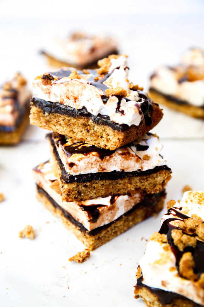 three s'more bars stacked on top of each other