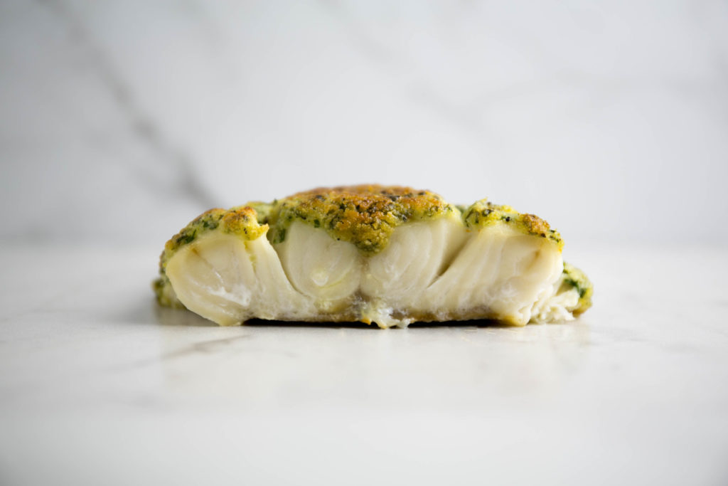 straight on view of lemon and herb crusted cod
