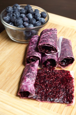 Blueberry Chia Seed Fruit Roll ups with fresh blueberries