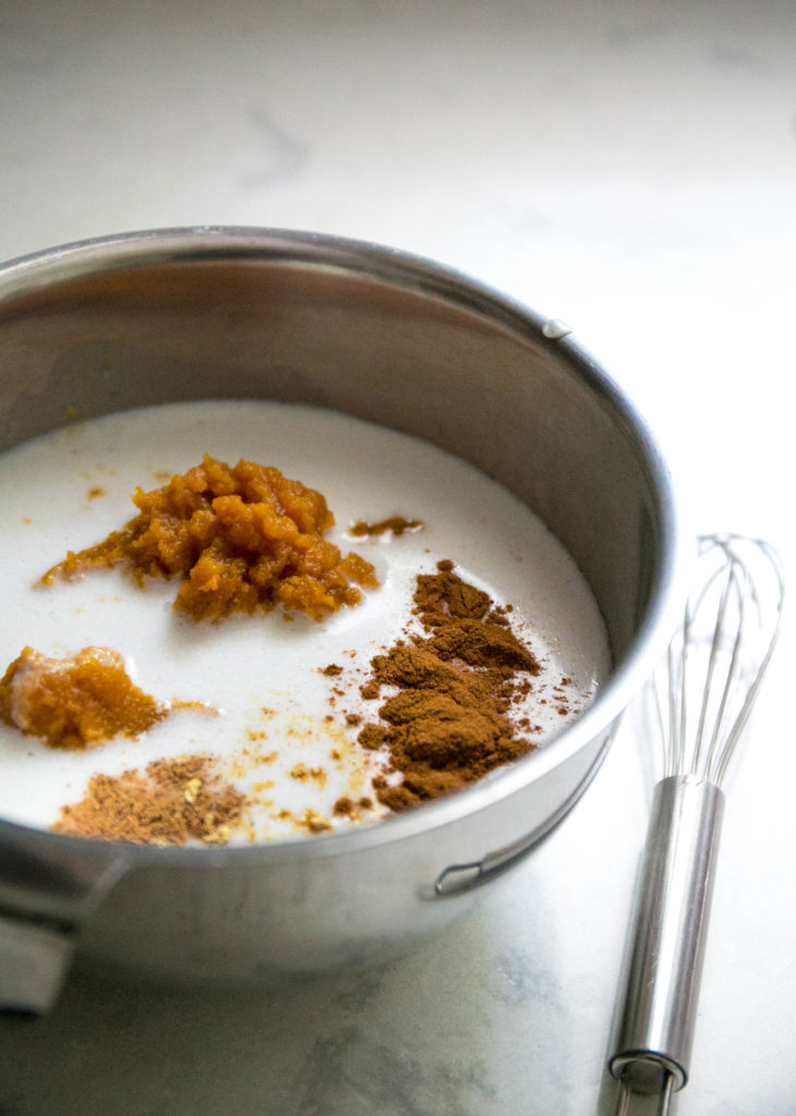 Pumpkin Ice Cream ingredients in a bowl with a whisk