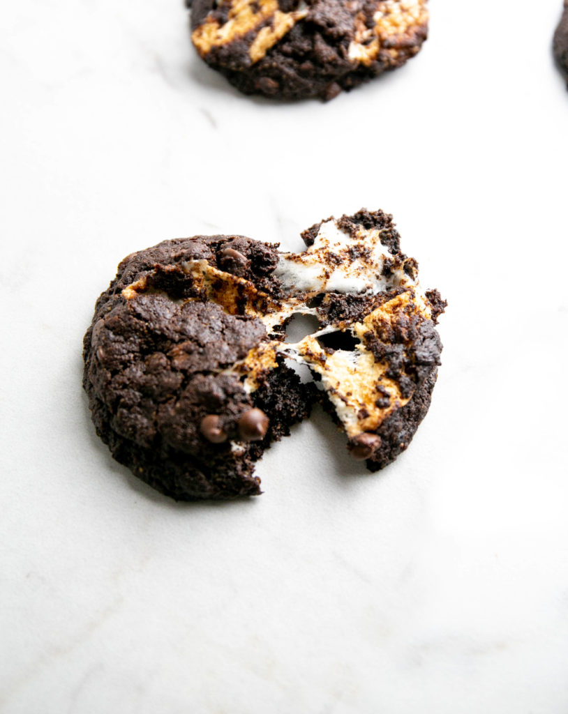 Chocolate cookies with melted marshmallows