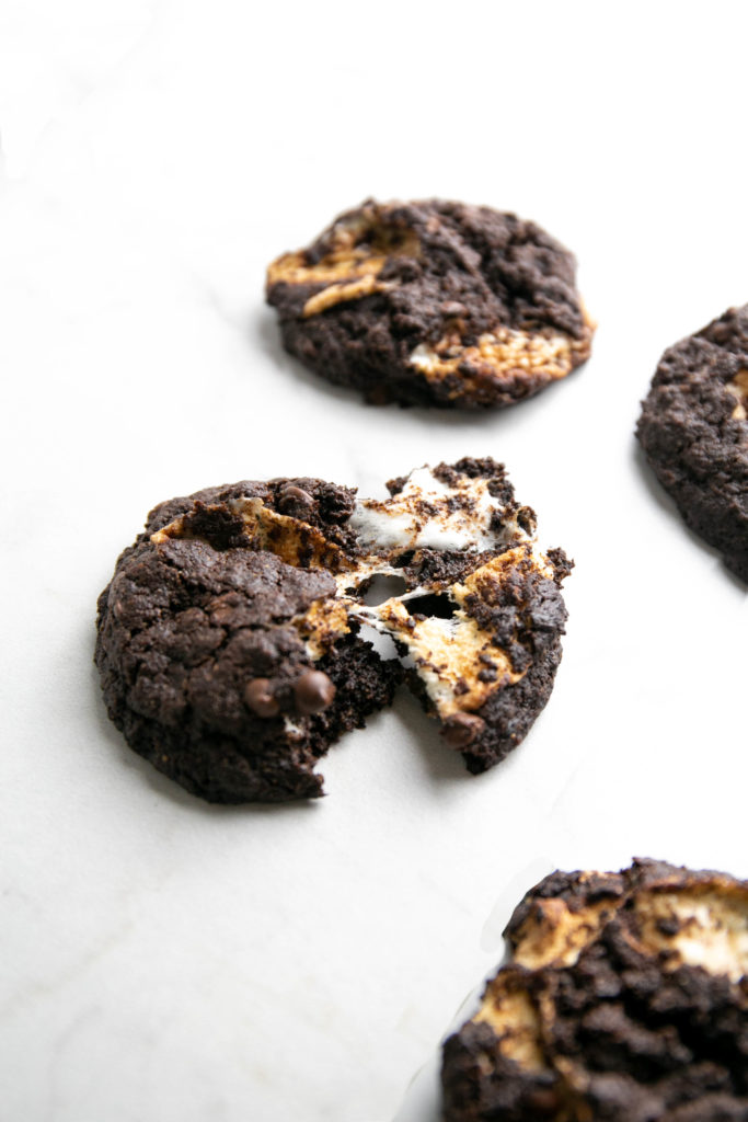 Unclose picture of hot chocolate cookies with gooey marshmallows