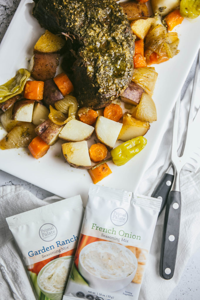 Primal Palate seasoning packets with pot roast and vegetables