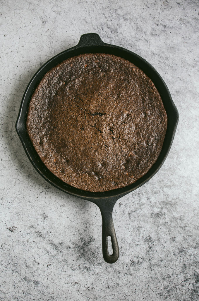 brownie in a cast iron skillet