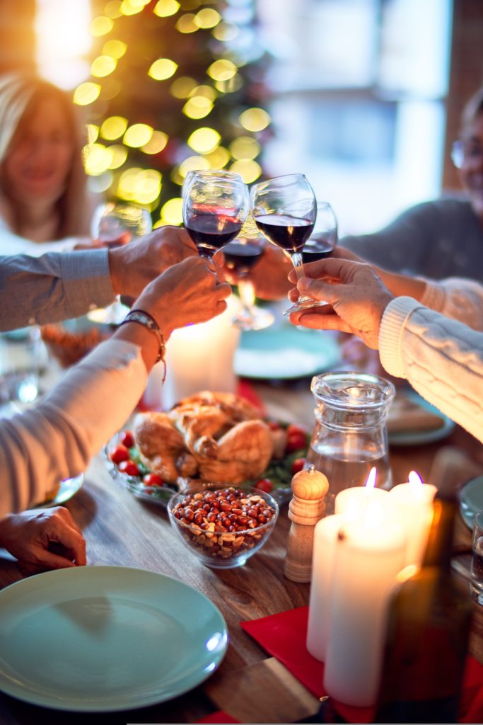 Cheers at a holiday dinner party