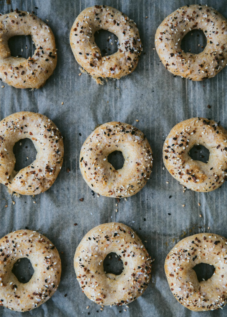 Aerial view of grain-free everything bagels 