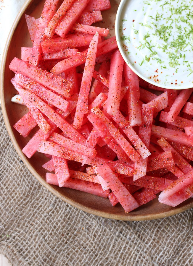 Watermelon fries with dipping sauce from Abbey's Kitchen