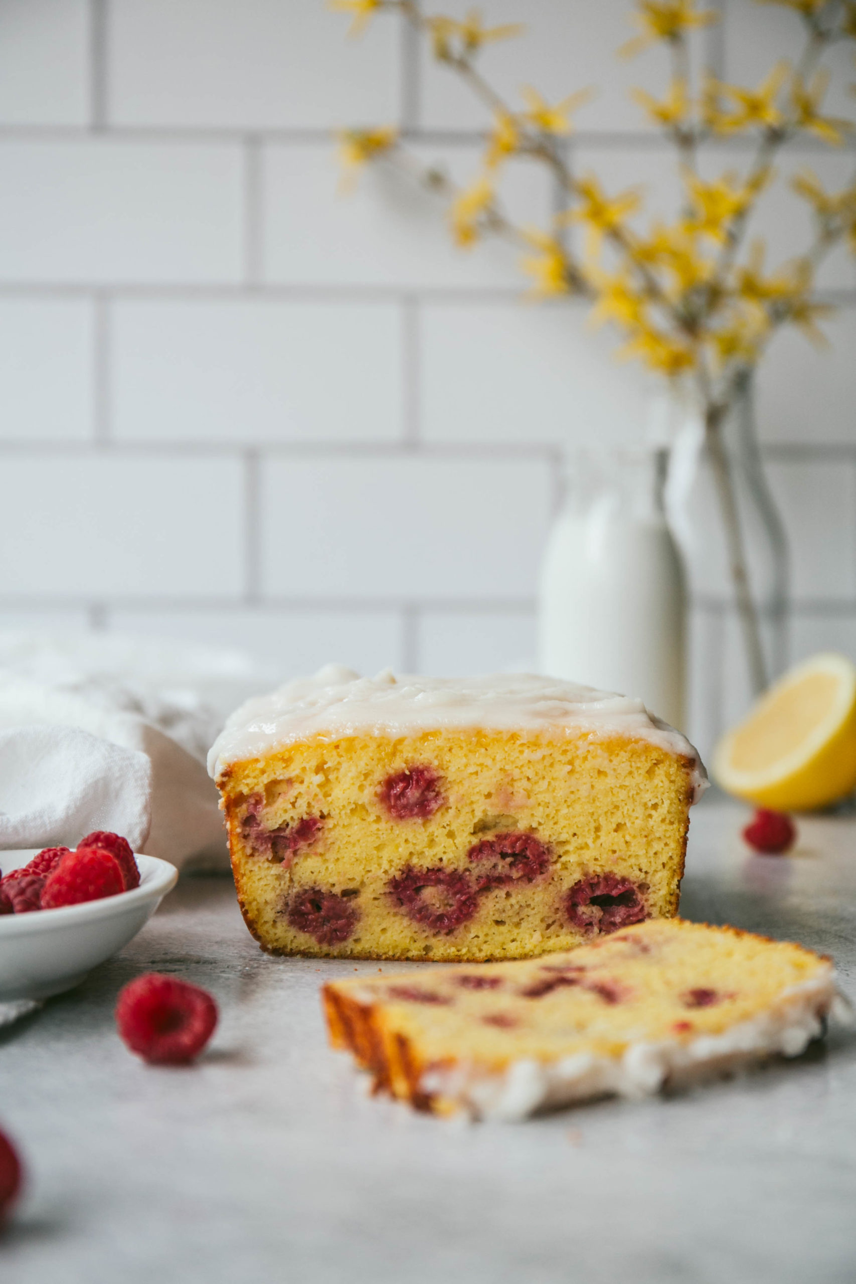 Lemon Raspberry sweet bread with fresh raspberries and lemon