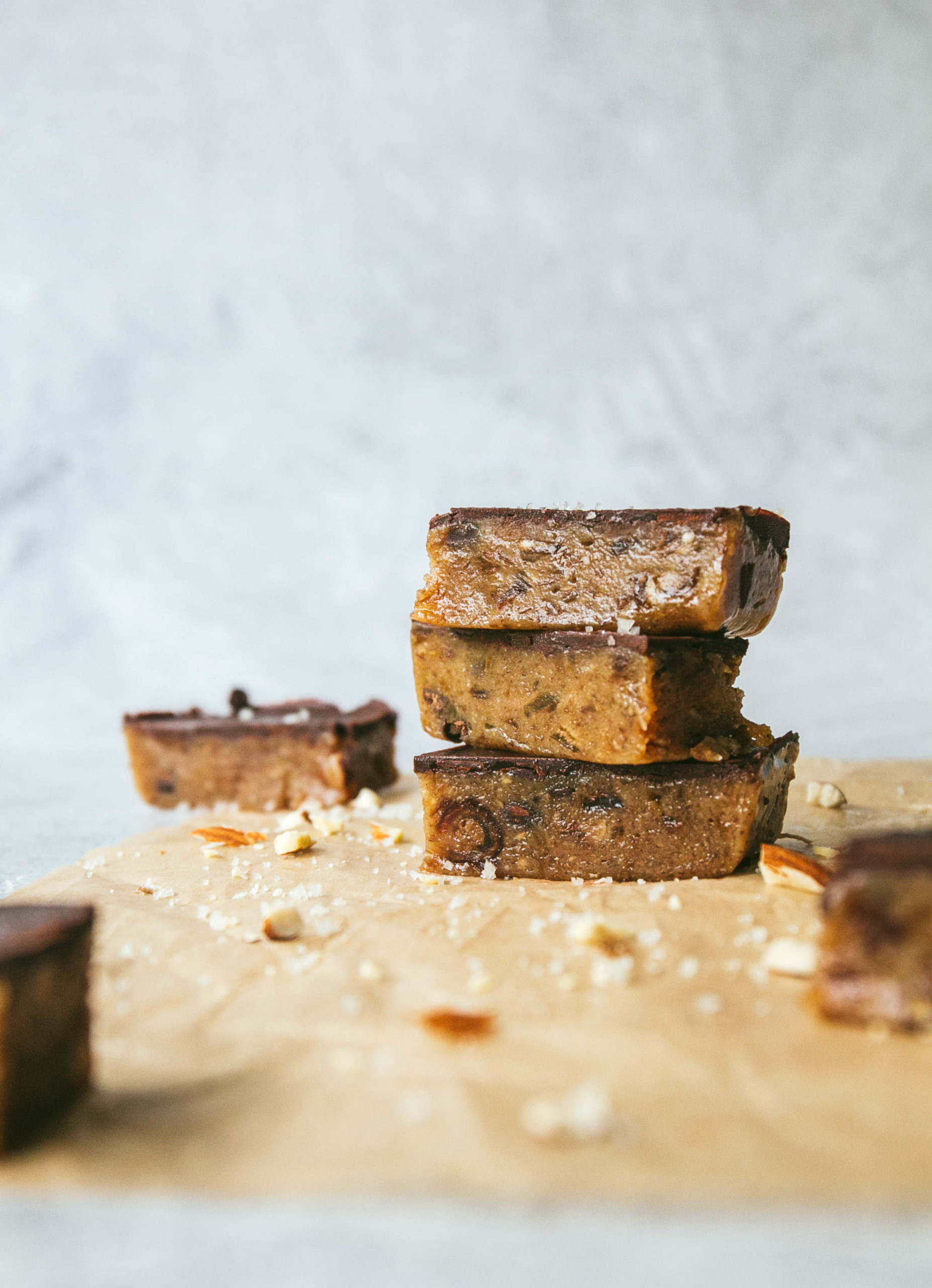 No Bake Cookie Dough bites stacked on top of each other