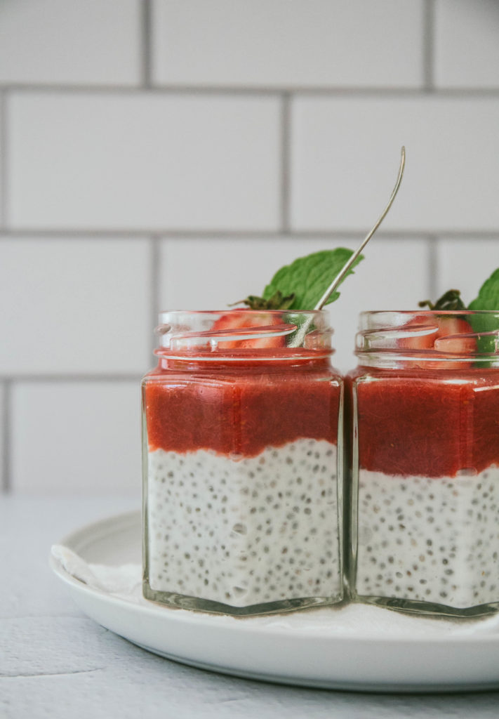Chia seed pudding with strawberry rhubarb compote