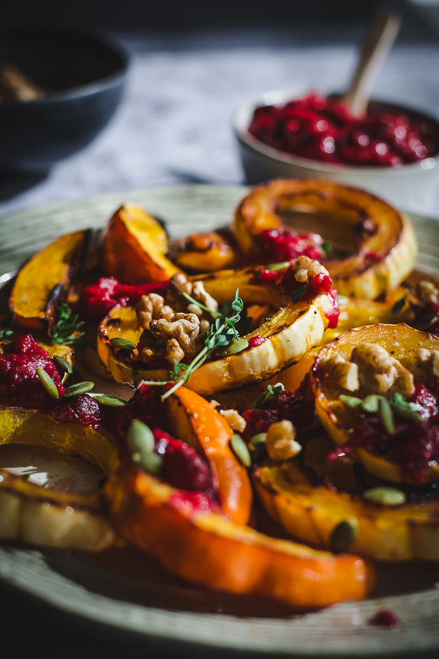 Delicata squash with walnuts and cranberries