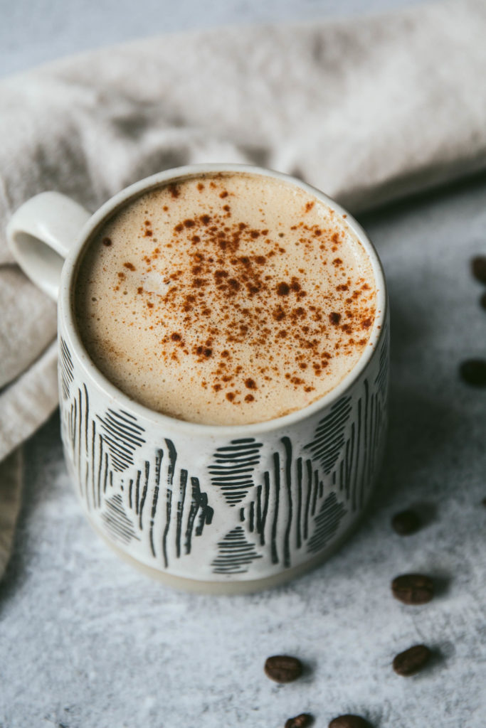 Maple tahini latte with fresh coffee beans