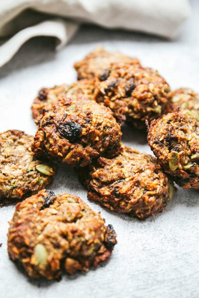 Naturally sweetened breakfast cookies in a pile