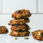 Four naturally sweetened breakfast cookies stacked on top of each other