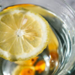 Aerial view of anti-nausea ginger tea with lemon, ginger , and turmeric