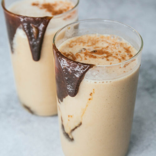 The best bananas foster smoothie in glasses