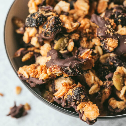 Up close view of trail mix granola
